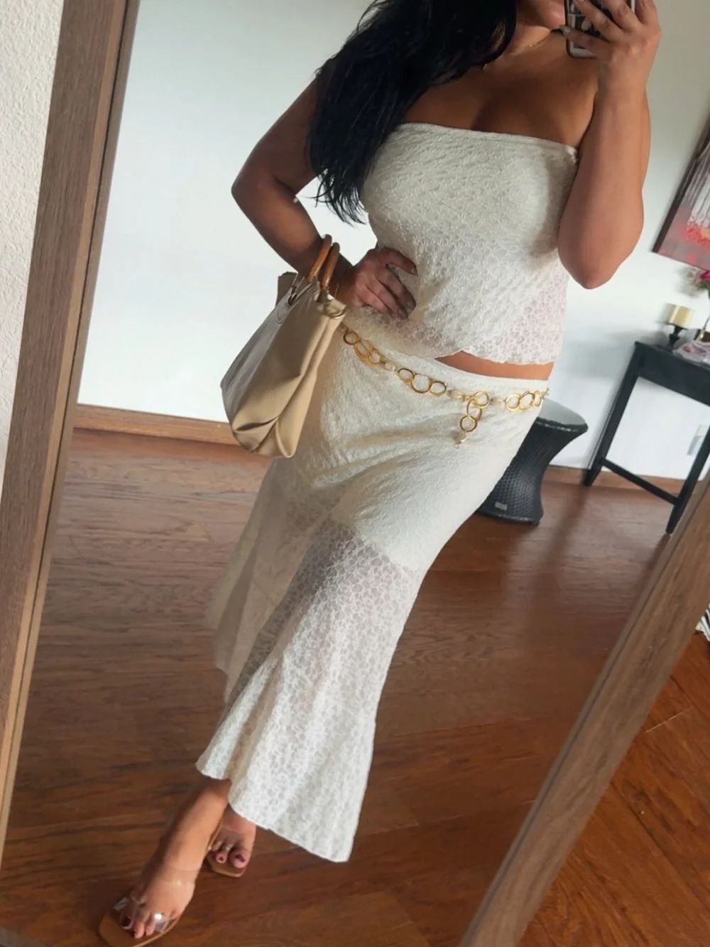 Women's White Lace Tube Top & Skirt Set